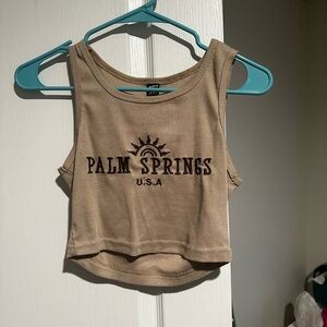 SHEIN Tan Cream Crop Tank Top Palm Springs Print